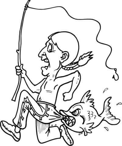 Indian Getting Bit By A Fish Coloring Page